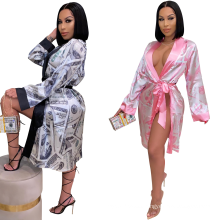 LEVEL S390012 pink money robe money dress print women money dress sexy robe